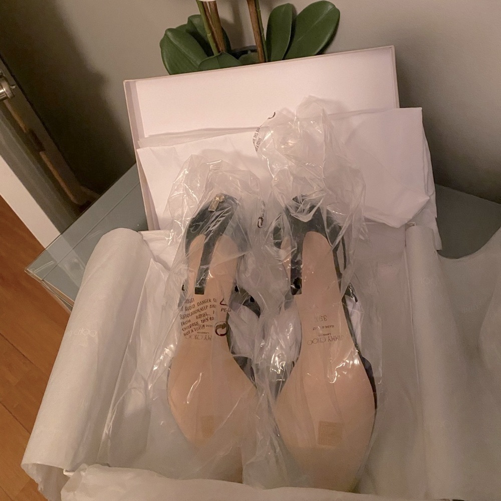 🌻HP🌻 Jimmy Choo 100mm Saoni T-Strap Zip Pump Black 9.5 - Picture 7 of 16